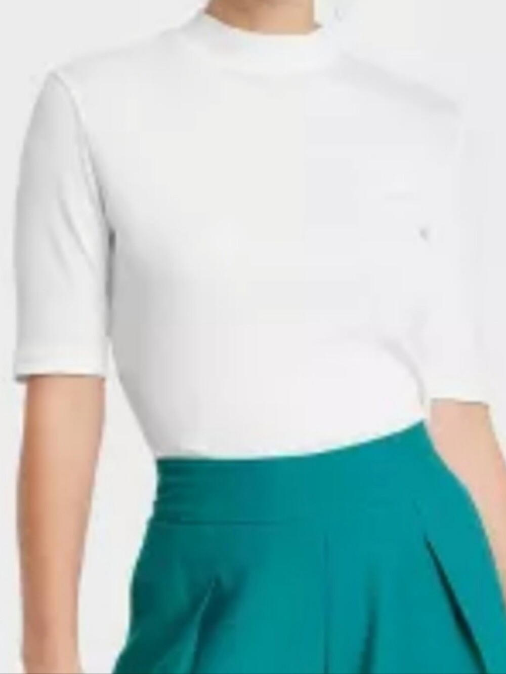 NEW A New Day White Ribbed Short Sleeve Mock Neck Top Size Medium